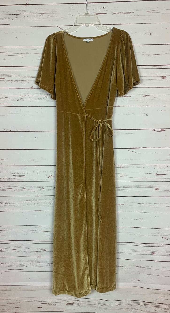 Baltic Born Women's XS Extra Small Gold Velvet Wrap Short Sleeve Long Maxi Dress